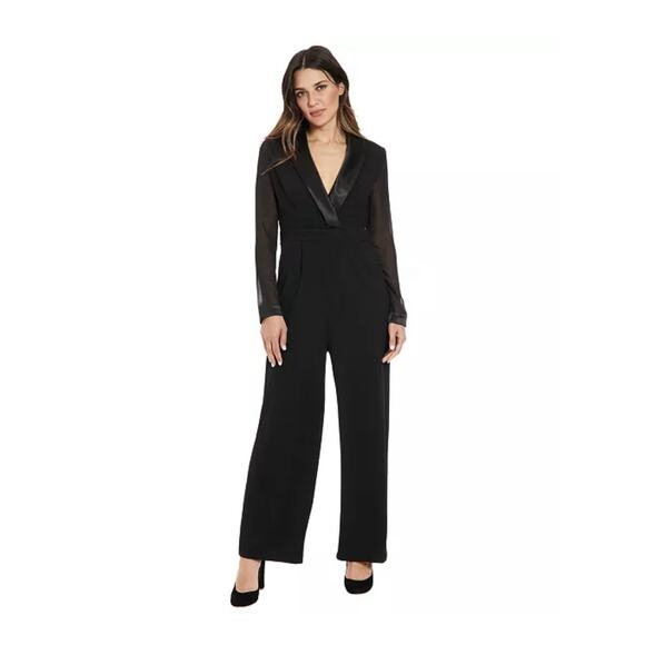 London Times Women's Long Sleeve Tuxedo Jumpsuit Size 8 NWT - Picture 1 of 6